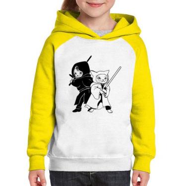 Imagem de Moletom Infantil Gatos Jedi - Foca na Moda, Branco, Amarelo, 12