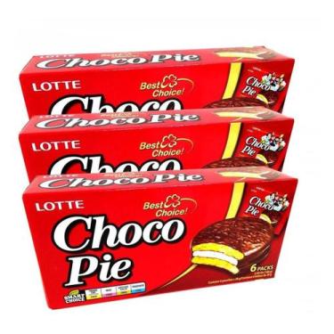 Imagem de Alfajor De Chocolate Coreano Chocopie 168g - (Kit com 3) - Lotte