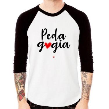Imagem de Camiseta Raglan Pedagogia por amor Manga 3/4 - Foca na Moda, Branco, P