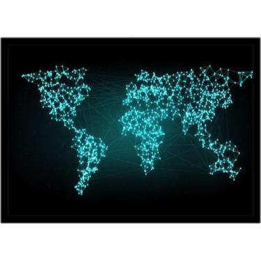 Imagem de Quadro Decorativo Mapa-Múndi Abstrato Informática Redes Escritório Qua