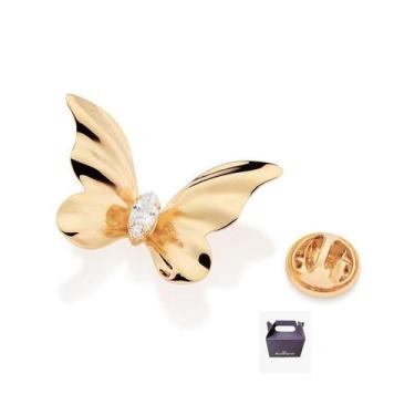 Imagem de Broche Borboleta Asas Onduladas, Zircônia 542856 Rommanel, Dourado