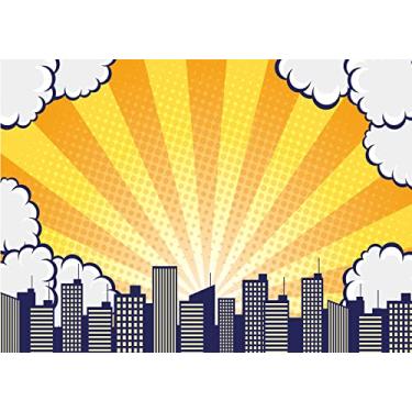 Imagem de BELECO Pano de fundo de super cidade de tecido de 2,4 x 1,8 m para sessão de fotos de super-heróis, desenho animado, horizonte, edifícios, arranha-céus, paisagem urbana, para decoração de festa de