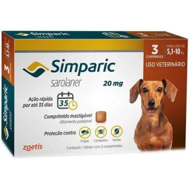 Imagem de Zoetis Simparic 20Mg 5,1 Até 10Kg - 03 Compr Para Cães
