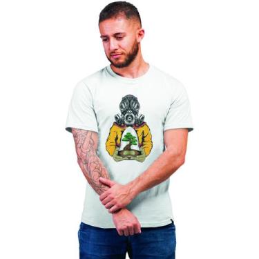 Imagem de Camiseta Masculina Máscara de Gás Bonsai Oxigênio - Hipsters, P, Branc