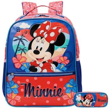 Imagem de Kit Mochila Escolar Minnie Tropical Alças Costas G Estojo - Xeryus