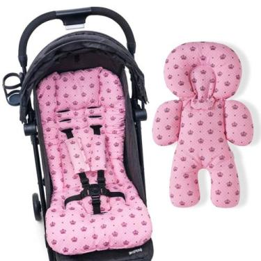 Imagem de Kit almofada para carrinho e bebê conforto - cor coroa rosa - CLICK TU