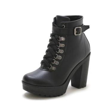 Imagem de Bota Feminina Cano Curto JCL STORE Coturno Salto 9cm Alto Tratorada Fi