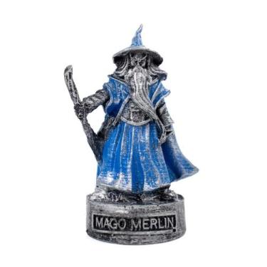 Imagem de Escultura Mago Merlin Prata Vintage Resina 10 cm - Lua Mística - 100% 