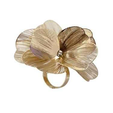 Imagem de Elegante anel de declaração de flor grande para mulheres boêmio exagerado grande metal floral hip hop punk moda zircônia cúbica cristal estame ajustável anel aberto aniversário amizade Natal joias