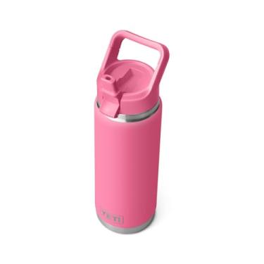 Imagem de YETI Garrafa Rambler de 740 ml, isolada a vácuo, aço inoxidável com tampa de palha correspondente, Harbor Pink