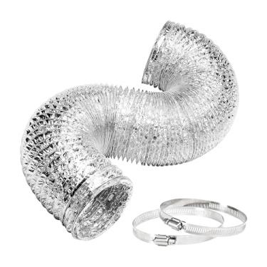 Imagem de iPower 10 cm, 2 metros, duto de alumínio flexível não isolado, mangueira de ventilação do secador para ventilação HVAC e exaustão com 2 braçadeiras, 10 x 20 cm, prata