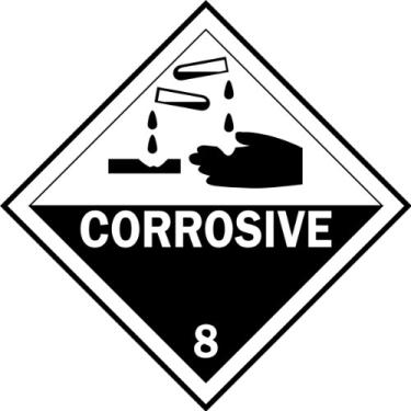 Imagem de Brady 121070, B7569 4X4 Blk/Wht 500/Rl corrosivo, 10 cm de altura x 10 cm de largura, preto sobre branco, legenda "corrosivo 20.3 cm (500 por rolo)