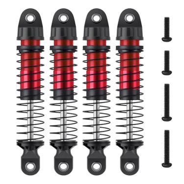 Imagem de Amortecedor de óleo rosqueado de alumínio 1/18 TRX4M 4 peças de amortecedores RC ajustáveis para peças de atualização de rastreador Traxxas TRX4M RC 1/18, vermelho