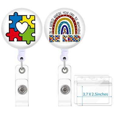 Imagem de Pacote com 2 bobinas de crachá de conscientização do autismo retrátil com clipe de identificação para cartão de identificação de enfermeira, médico de enfermagem, trabalho médico, clipe jacaré ZJK1027