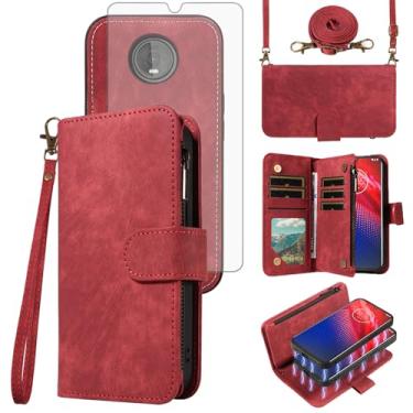 Imagem de Capa de telefone para Moto Z4/Moto Z 4 Play/MotoZ4 Force Zipper Carteira magnética destacável com protetor de tela de vidro temperado Cordão transversal Motorola 4Z Motoz4Cases MotoZ4Play XT1980-4