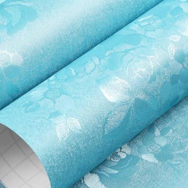 Imagem de LACHEERY Papel de parede floral azul celeste para contato floral 406 x 61 cm de largura Papel de parede de flor rosa removível texturizado tecido autoadesivo papel de parede para quarto meninas