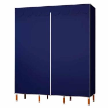 Imagem de Guarda-roupa Armário de guarda-roupa de cor sólida moderno simples oxford pano guarda-roupa de madeira maciça reforçado reforçado casa quarto montagem armazenamento armário