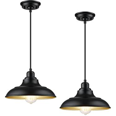 Imagem de FLQMYQ Iluminação pendente, luminária de teto ajustável de metal para decoração de casa de fazenda, luminárias suspensas, luzes pendentes pretas industriais para cozinha, ilha, sala de jantar,