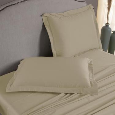 Imagem de Fronha Algodão Egípcio 1000 Fios Toque Acetinado Gelada (Bege, 70x50 com Aba)