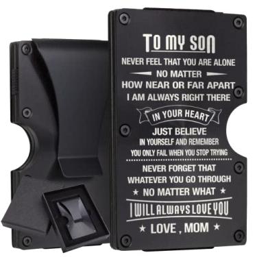 Imagem de Carteira personalizada de presente para marido, namorado, pai, carteira de alumínio personalizada com clipe para dinheiro, porta-cartão de crédito gravado, presente para marido, filho, BF, pai, Carteira RFID, Mom to Son, One_Size