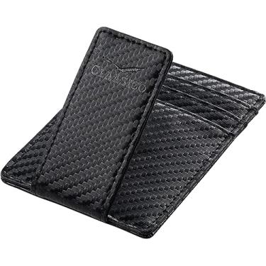 Imagem de Carteira masculina de couro com clipe para dinheiro fina, bolso frontal, bloqueio de RFID com ímã super forte, Carbono preto, small