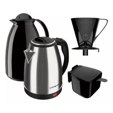 Imagem de Kit 1 Chaleira Jarra Elétrica 1,8l 1 Garrafa Térmica Inox 1l Cor Flore