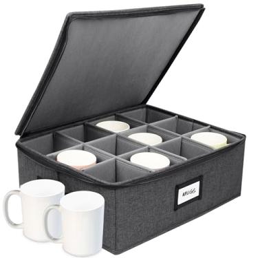 Imagem de Homelux Theory Caixa de armazenamento de caneca | 40,64 cm x 31,75 cm x 15,24 cm Ultra grossa rígida em todas as superfícies e capas | Recipientes de armazenamento de copos | Armazenamento empilhável com 12 compartimentos | Organizador de copos com alças