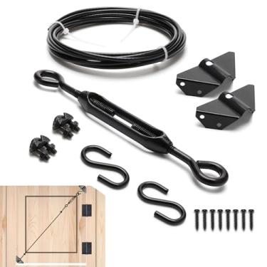 Imagem de Zhaoyao Kit de porta antiqueda de hardware, revestimento à prova d'água, aço de zinco, kit de cabo de suporte para portão externo preto kit de reparo para cerca de madeira, inclui tensor, ganchos,