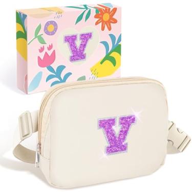Imagem de COSHAYSOO Pochete de cintura pequena com alça ajustável com patch de letra inicial para mulheres, adolescentes, meninas, viagens, academia, caminhada, bolsa de viagem transversal, bolsa moderna