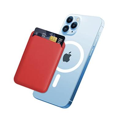 Imagem de TWZKG Carteira MagSafe, 3 porta-cartões, carteira magnética fina para iPhone 17/16/15/14/13/12 Pro Max Plus Air Series, couro vegano com bloqueio de RFID, Vermelho, 4.41 x 2.87 x 0.67 inches, Carteira