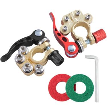 Imagem de 2 Conectores de Terminal Bateria Dourado Com Engate Rápido Automotivo Para Carro Automovel Conector Duplo Polo Trava