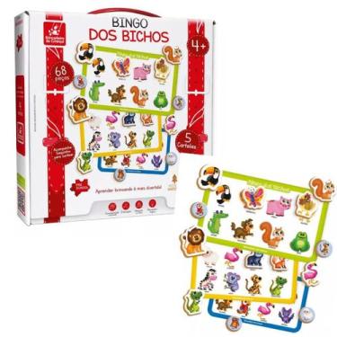Imagem de Jogo Bingo Dos Animais Brinquedo Madeira Educativo 61 Peças - Brincade