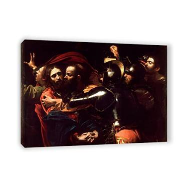 Imagem de Arte de parede em tela clássica emoldurada-Michelangelo Merisi Caravaggio Impressões famosas reprodução de pinturas a óleo - The Taking of Christ Poster-Artwork Pictures on Canvas Wall Art 60x85cm