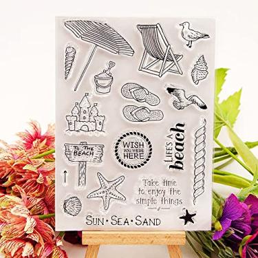 Imagem de Selos transparentes de silicone com sentimentos, estampa de estrela-do-mar, guarda-chuva para decoração de cartões de férias, álbum de scrapbook, artesanato faça você mesmo