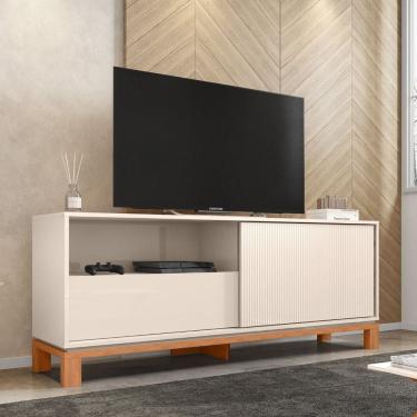 Imagem de Rack para Tv até 55 Polegadas Porta com Textura Microrripada Pés Cavalete Mondrian 1.5 Off White/Freijó