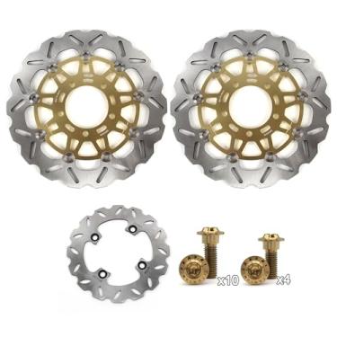 Imagem de Discos de freio dianteiros e traseiros flutuantes com parafusos de montagem para Kawasaki Ninja ZX636 ZX6RR 2005-2006, ZX-6R 2007-2015, ZX-10R 04-07, ER6N ER6F 06-15, Versy.s 650 07-14, peças de