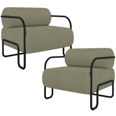 Imagem de Kit 02 Poltronas Decorativa Pés Industrial Moscou K01 Bouclê Verde - Lyam Decor