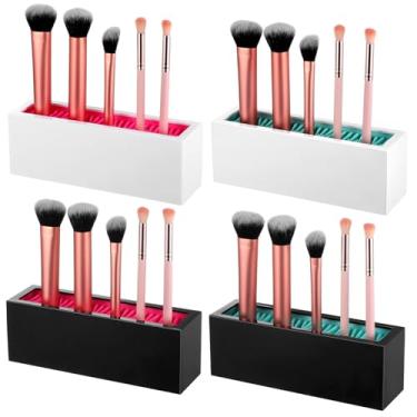 Imagem de mekueeex Organizador de 4 pincéis de maquiagem, rack de secagem ao ar livre de silicone, armazenamento para pincéis, delineadores e muito mais, recipiente prático para ferramentas cosméticas