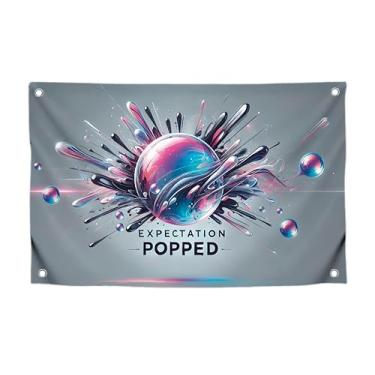 Imagem de Bandeira de 9 x 1,2 m com citações com quatro ilhós de latão - Faixa borrada para decoração de parede de quarto - Bandeira com imagem de borrão e citação expectativa estourada - Banners multicoloridos