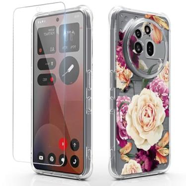 Imagem de Osophter Capa For Nothing Phone 3A Pro: Capa para celular feminina e meninas floral com protetor de tela flexível TPU (flor roxa)