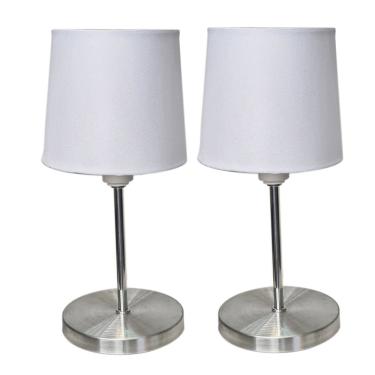 Imagem de Kit 2 abajur mini luminária mesa Escovado Cupula Branca uso cabeceira cama sala quarto