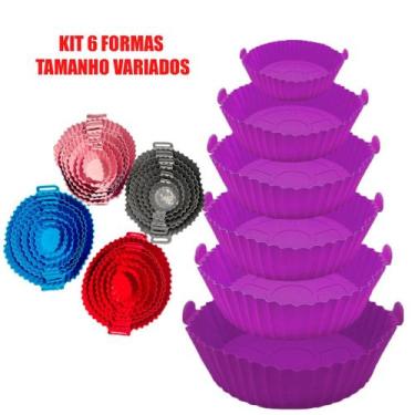 Imagem de Kit 6 Formas Airfryer Tamanhos Variados Silicone Antiaderente com Alça