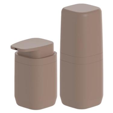 Imagem de Kit Banheiro Lavabo 2 Peças Porta Escova Dispenser Sabonete Líquido Aura Premium Ou (Marrom Amêndoa)