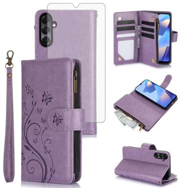 Imagem de Asuwish Capa de celular para Samsung Galaxy A26 5G carteira celular com protetor de tela de vidro temperado alça de pulso flor flip zíper porta-cartão slot suporte A 26 26A LTE mulheres meninas homens