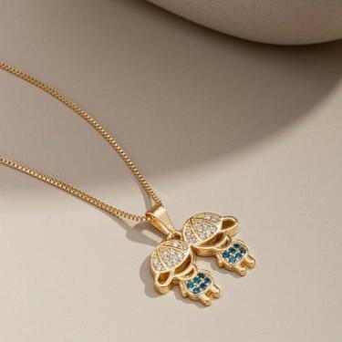Imagem de Colar Pingente Filhos 2 meninos cravejados (Filhos), Semijoia, Ouro 18