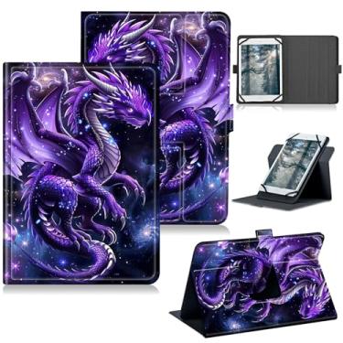 Imagem de RWUTYTIUL Capa universal para tablet Walmart Onn 10.1 2024 Onn 10.1 Gen 4, capa protetora com suporte giratório de 360 graus com múltiplas visualizações de couro PU, dragão legal roxo