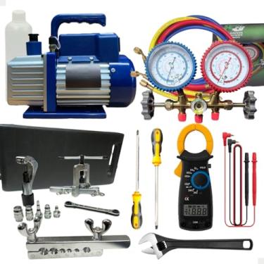 Imagem de Kit Profissional para Refrigeração com Bomba de Vácuo 3,6 CFM, Manifold ECOTOOLS e Ferramentas Manuais