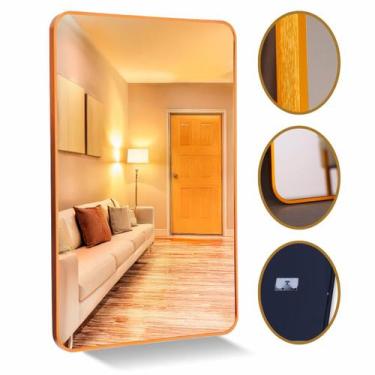 Imagem de Espelho Grande Decorativo Banheiro e Sala Retangular Dourado com Moldu