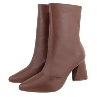 Imagem de Bota Feminina Cano Médio Zíper Lateral Salto Baixo Bota Casual-Feminino