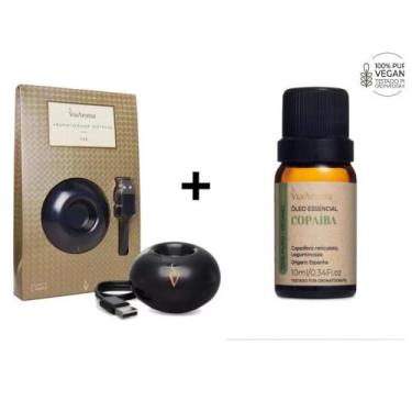 Imagem de Kit Aromatizador Elétrico USB Preto Via Aroma + Óleo Essencial Copaíba